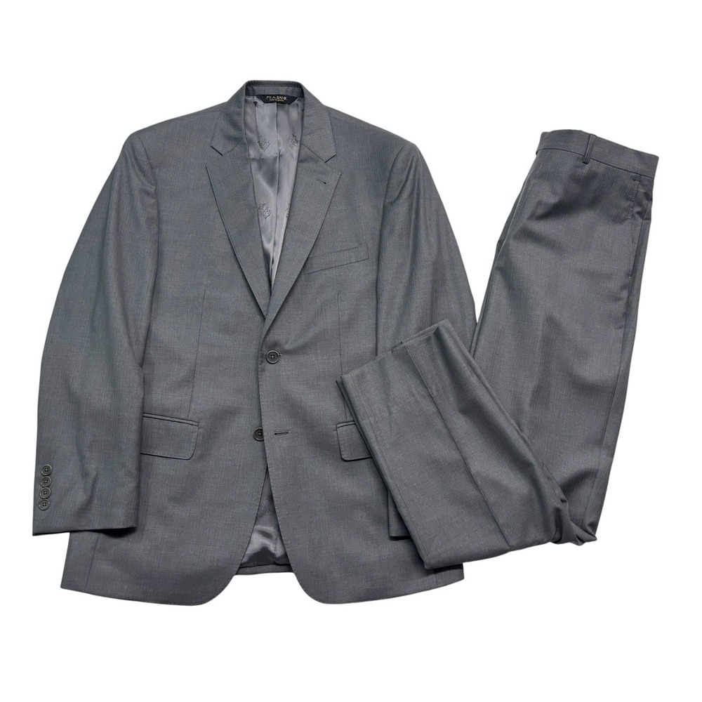Jos A Bank 40R 34x31 Gray Micro Herringbone 2pc Pant Suit Signature Gold Wool